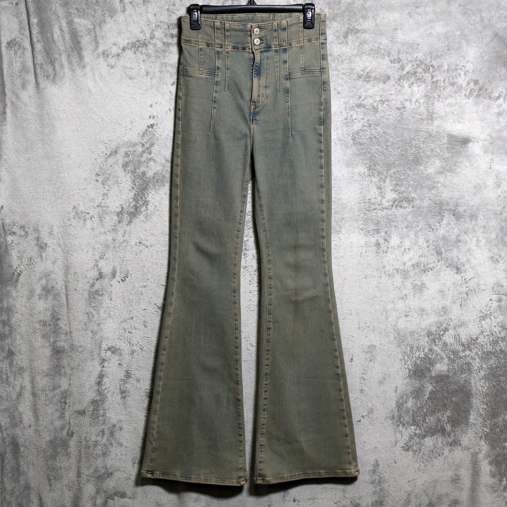 We The Free Jeans Womens 27x34 Blue Brown Denim Flare High Rise Slim Pull On